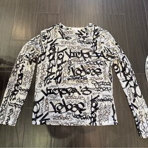 Y2K Vintage Victoria's Secret Black and White  Graffiti Graphic Sheer Top